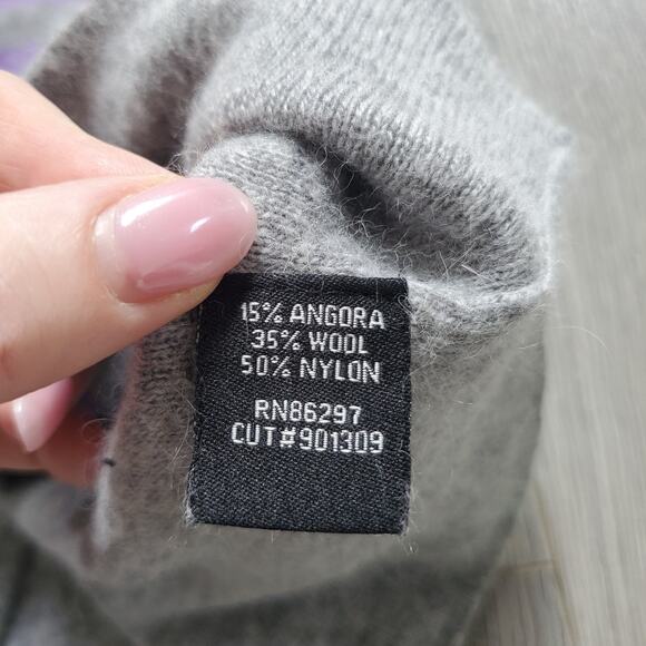 Y2K BCBG Hoodie Sweater Long Medium Purple Gray Stripe Angora Wool V Neck - Picture 8 of 9